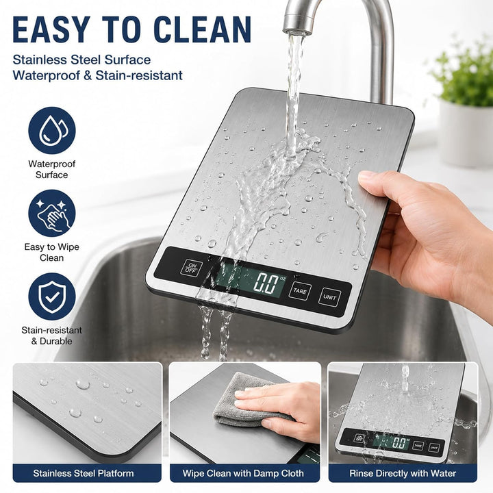 Digitale Küchenwaage 15kg/33lb, Lebensmittelwaage mit Tara-Funktion, Edelstahl Waage, LCD-Anzeige, H