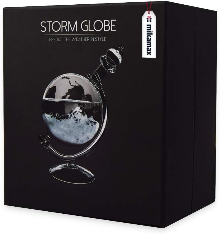 MikaMax - Storm Glass Globe - Wettervorhersage Globus - Wetterglas - Barometer - 19 x 15 x 10 cm - O