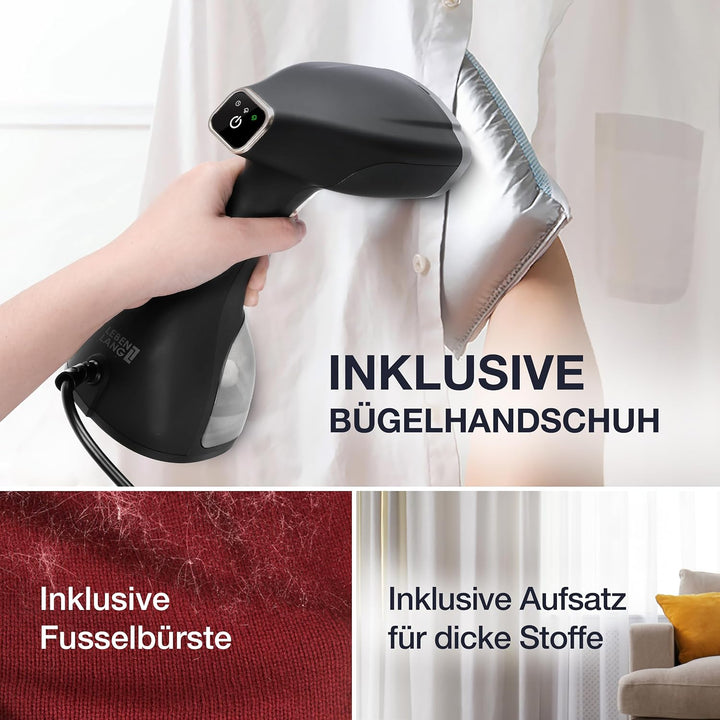 LEBENLANG Schwarz Steamer Dampfglätter 1500W + Premium Fusselrasierer Elektrisch 4000mAh I Bundle Op