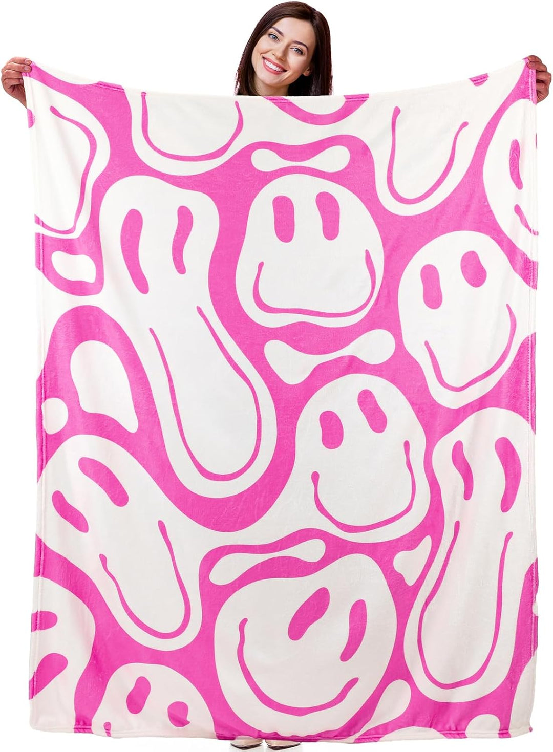 Frienda Adrette Überwurfdecke, rosa lächelndes Gesicht, niedlich, Flanell, weiche Plüschdecke, flaus