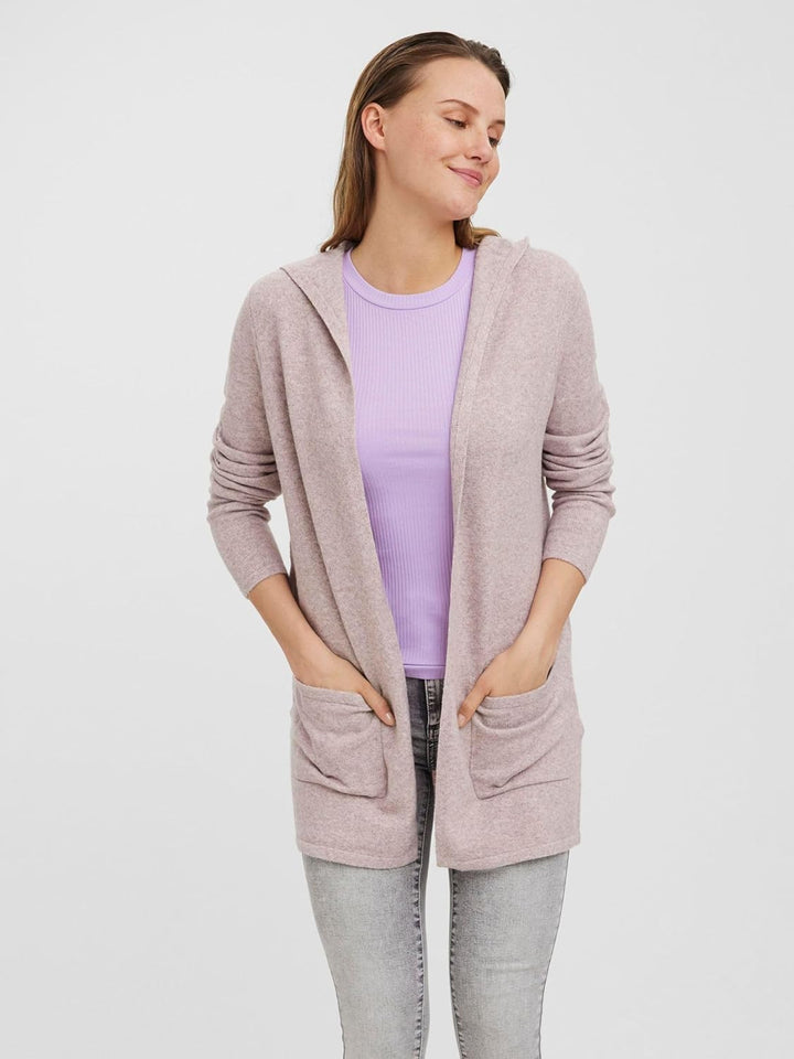 VERO MODA Damen Vmdoffy Ls Open Hood Cardigan Ga Noos Strickjacke, Woodrose/Detail:melange