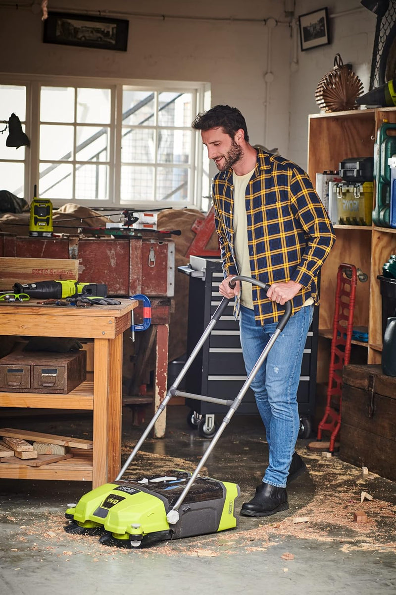 RYOBI 18 V ONE+ Akku-Kehrmaschine R18SW3-0 (Kehrbreite 53 cm, Kickschalter, Auffangbehälter 17 l, oh