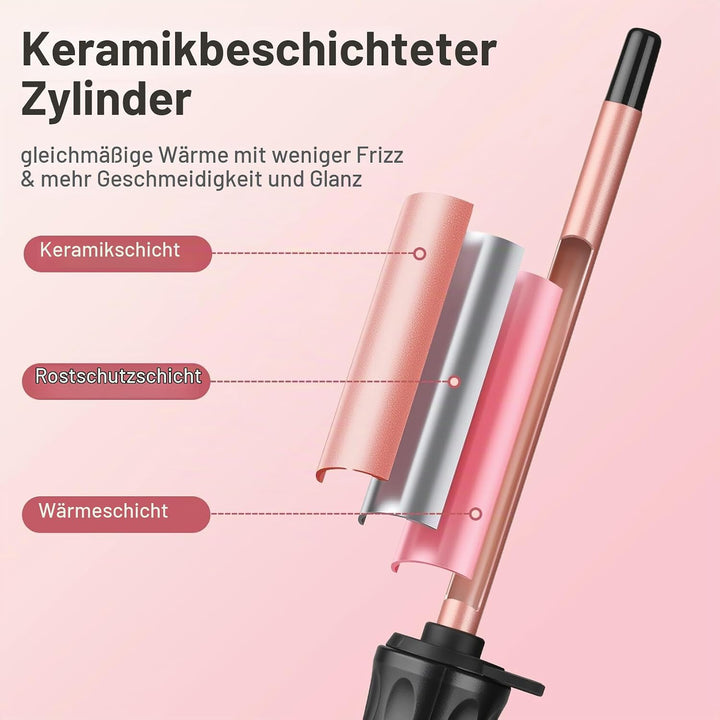 Lockenstab Dünn 9mm, Mini Lockenstäbe mit Quarz-Keramik-Beschichtung &amp; LCD 100-230°C, 14 Stufen, für