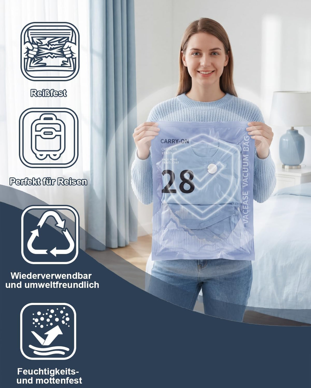 Vakuumbeutel für Kleidung mit Elektrischer Pumpe, 8er-Set Vakuumbeutel (4 * 100x80cm, 4 * 74x54cm),