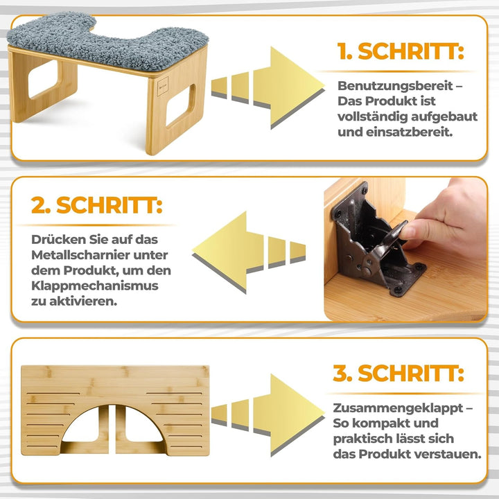Bambus Toilettenhocker Erwachsene mit Komfortmatte – Klohocker Erwachsene Klappbar & Langlebig, Falt
