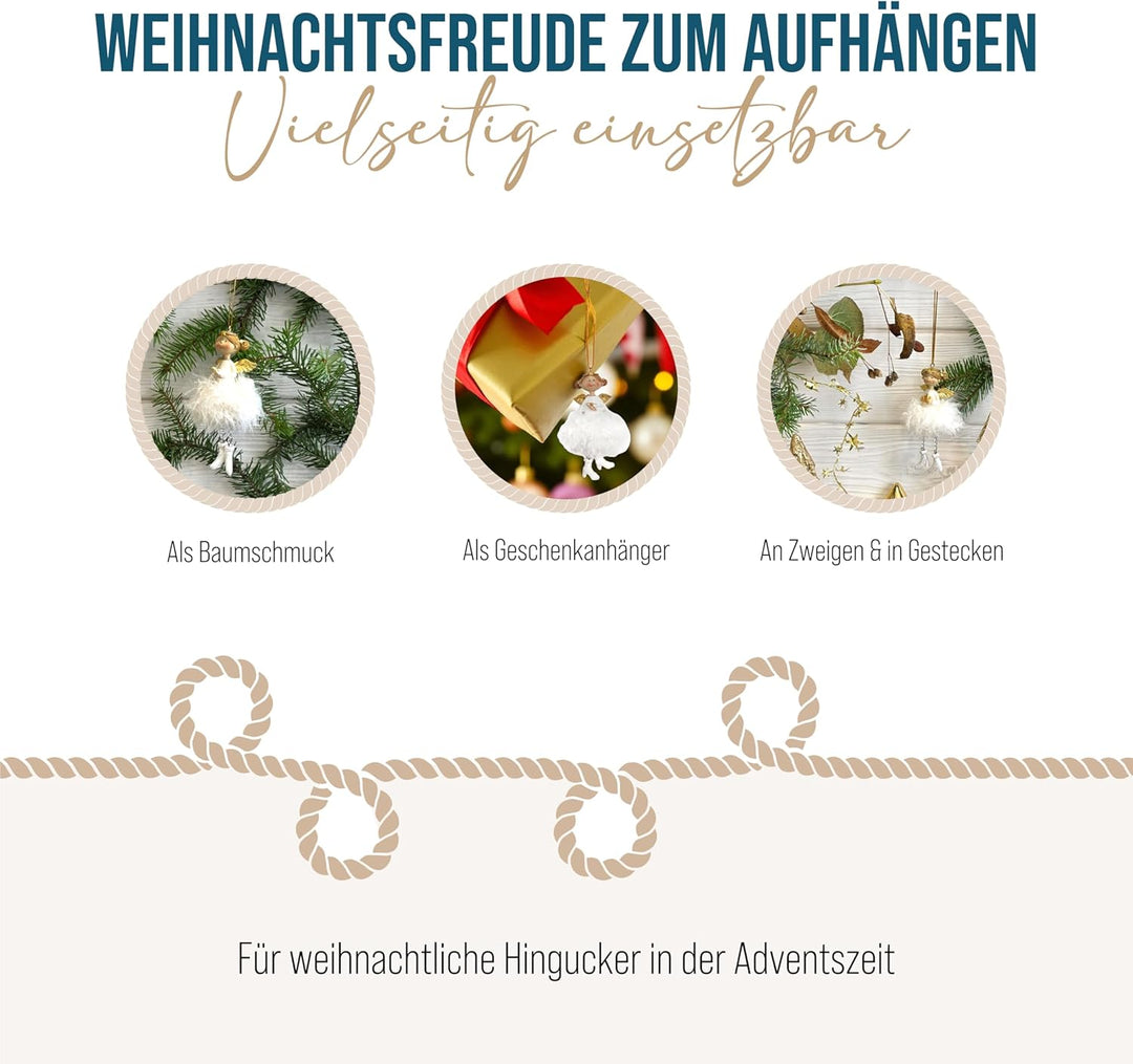 Engel-Anhänger Weiss & Gold, 4er Set: Weihnachtsengel zum Aufhängen, Kleine Weihnachtsanhänger, Schu