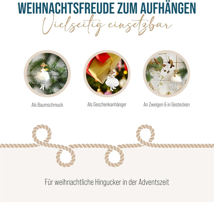 Engel-Anhänger Weiss & Gold, 4er Set: Weihnachtsengel zum Aufhängen, Kleine Weihnachtsanhänger, Schu