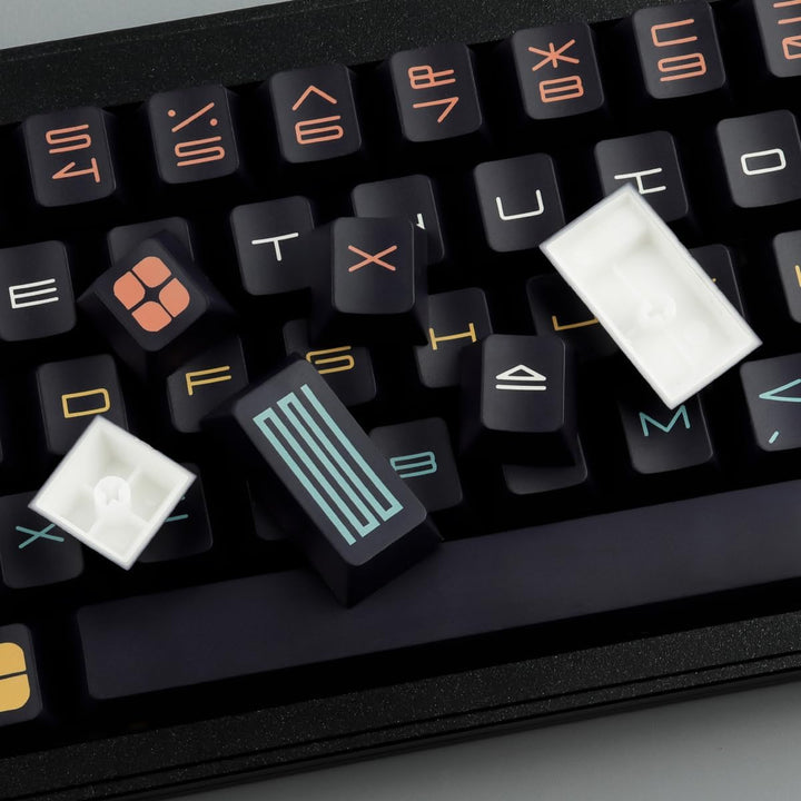 PBT Keycaps, 131 Keys Custom Black Expo Keycaps, Shine Through Side Engraved Transparent Keycaps Che