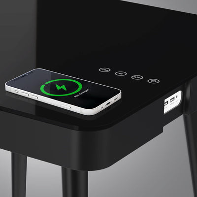 ATLASIO Beistelltisch mit Bluetooth Lautsprecher & Wireless Charger, Couchtisch mit smartem Touchpad