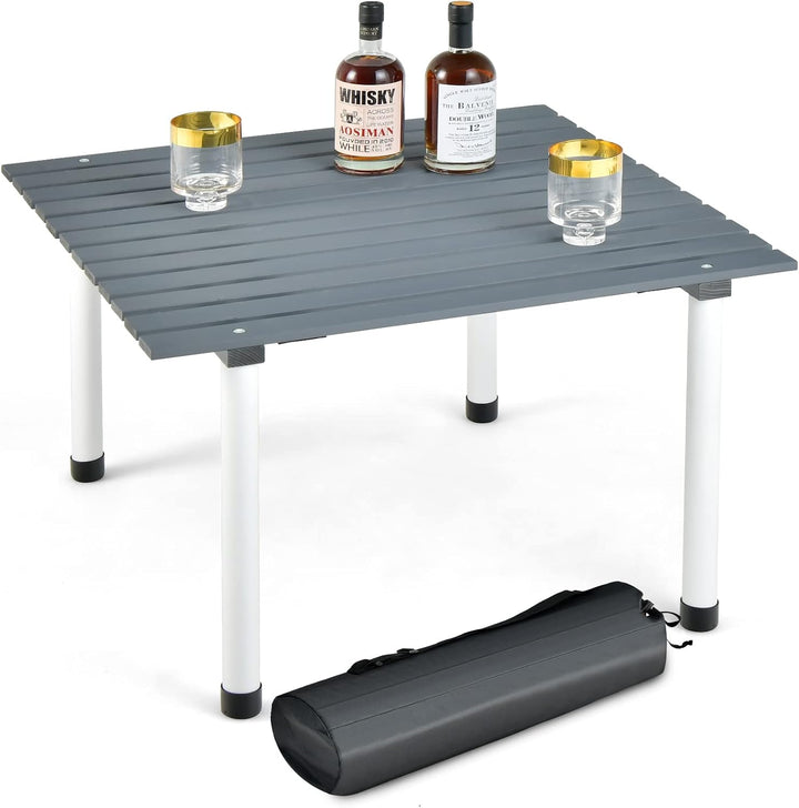 GOPLUS Campingtisch, Picknicktisch aufrollbar aus Tannenholz bis 50kg belastbar, Balkontisch Gartent