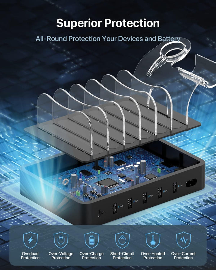 SooPii 60W 6-Port USB Ladestation für mehrere Geräte, PD 20W USB C Schnellladung für lPhone 14/13/12