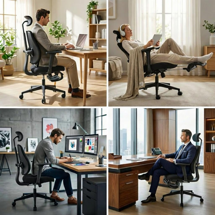 FLEX Ergonomischer Bürostuhl mit dynamisch geteilter Rückenlehne, 8 cm ultra-verdickter Sitz aus hoc