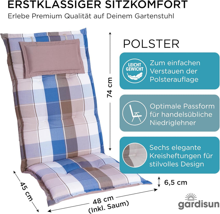 gardisun Gartenstuhlauflagen Hochlehner mit Kopfteil I Extra Dicke Sitzauflagen I Made in Europe I P