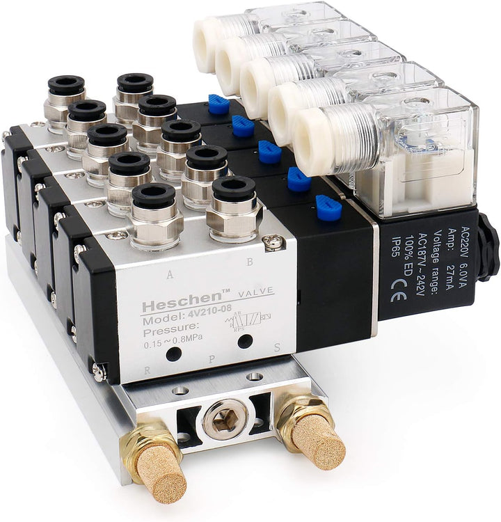 Heschen Elektrisches pneumatisches 5 Magnetventil, 4V210-08, AC220V, PT1/4, 5 Wege 2 Positionen, Krü