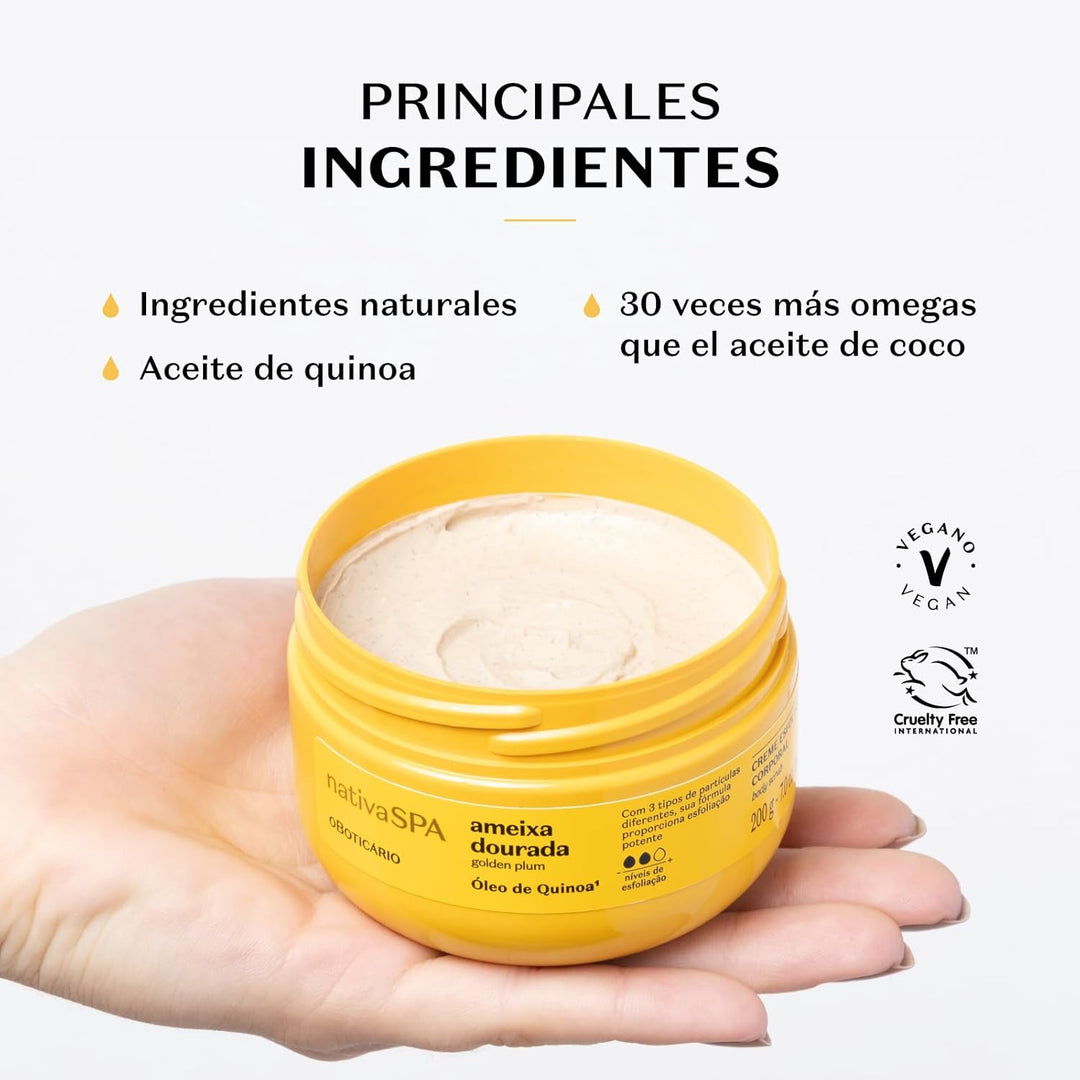 O Boticário Nativa SPA Körperpeeling Goldene Pflaume, Tiefenpeeling, feuchtigkeitsspendend, beugt ei