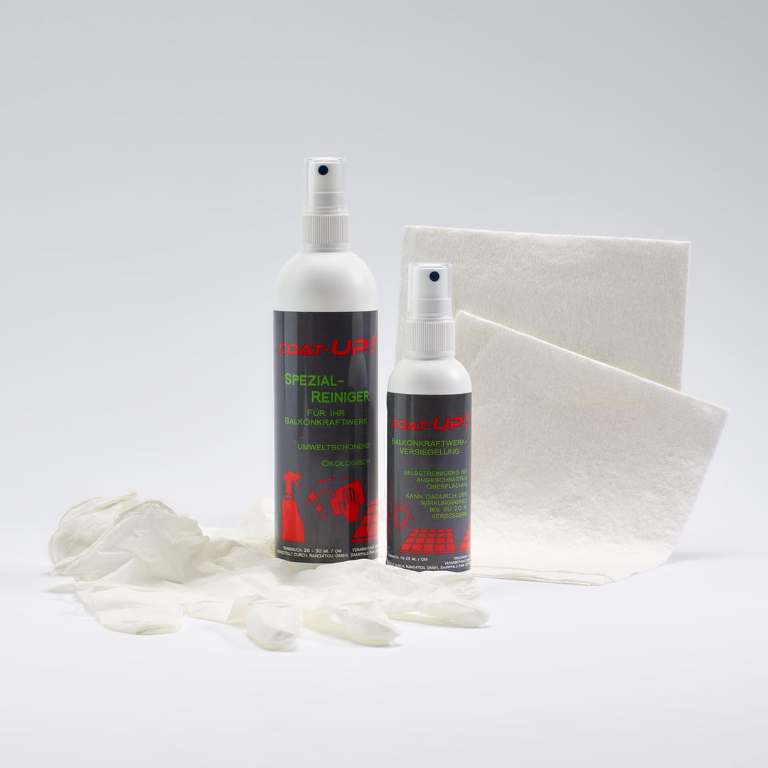 COAT-UP Balkonkraftwerkversiegelung mit Selbstreinigungseffekt 100 ml + Spezialreiniger 250 ml (SET)