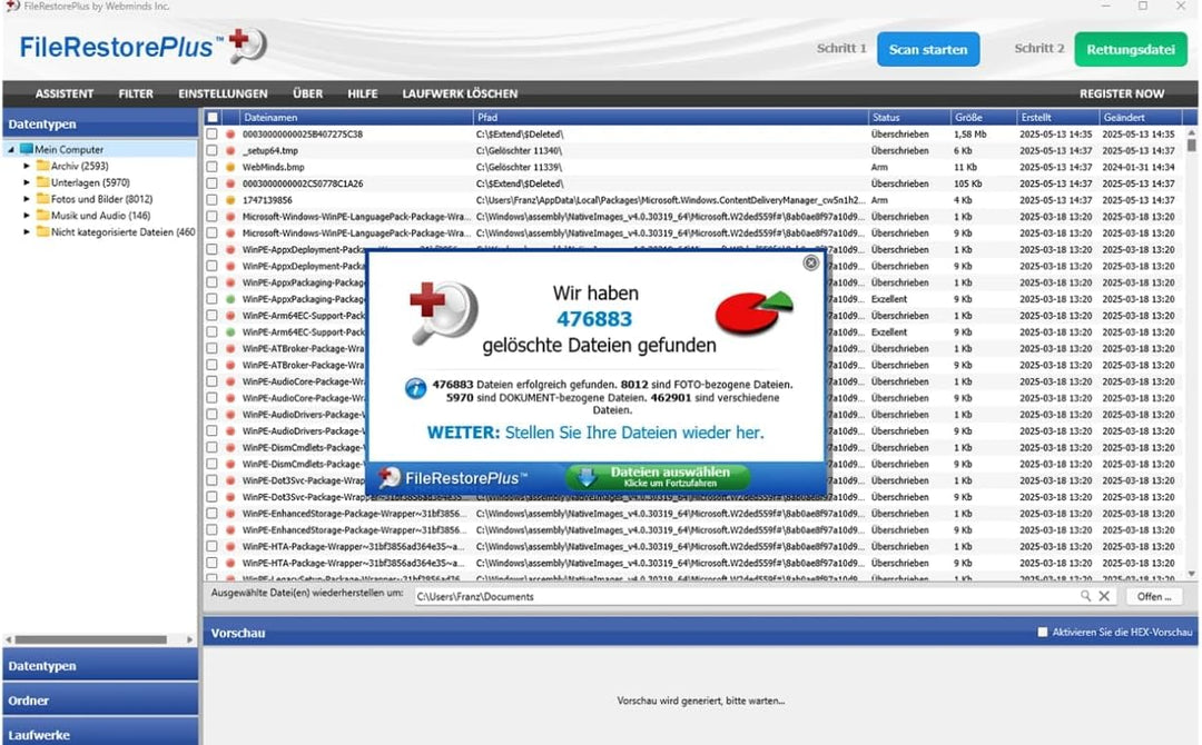 DataRecovery - Vollständige Wiederherstellung von über 550 Dateiformaten