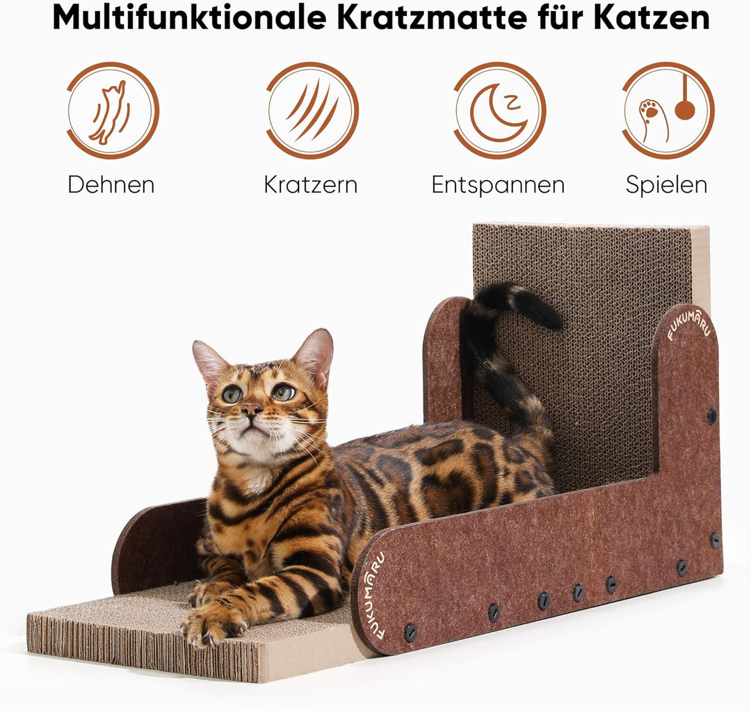 FUKUMARU Kratzbrett Katzen, 68 cm hohe L förmige Kratzpappe für Katzen, widerstandsfähig Katzenkratz