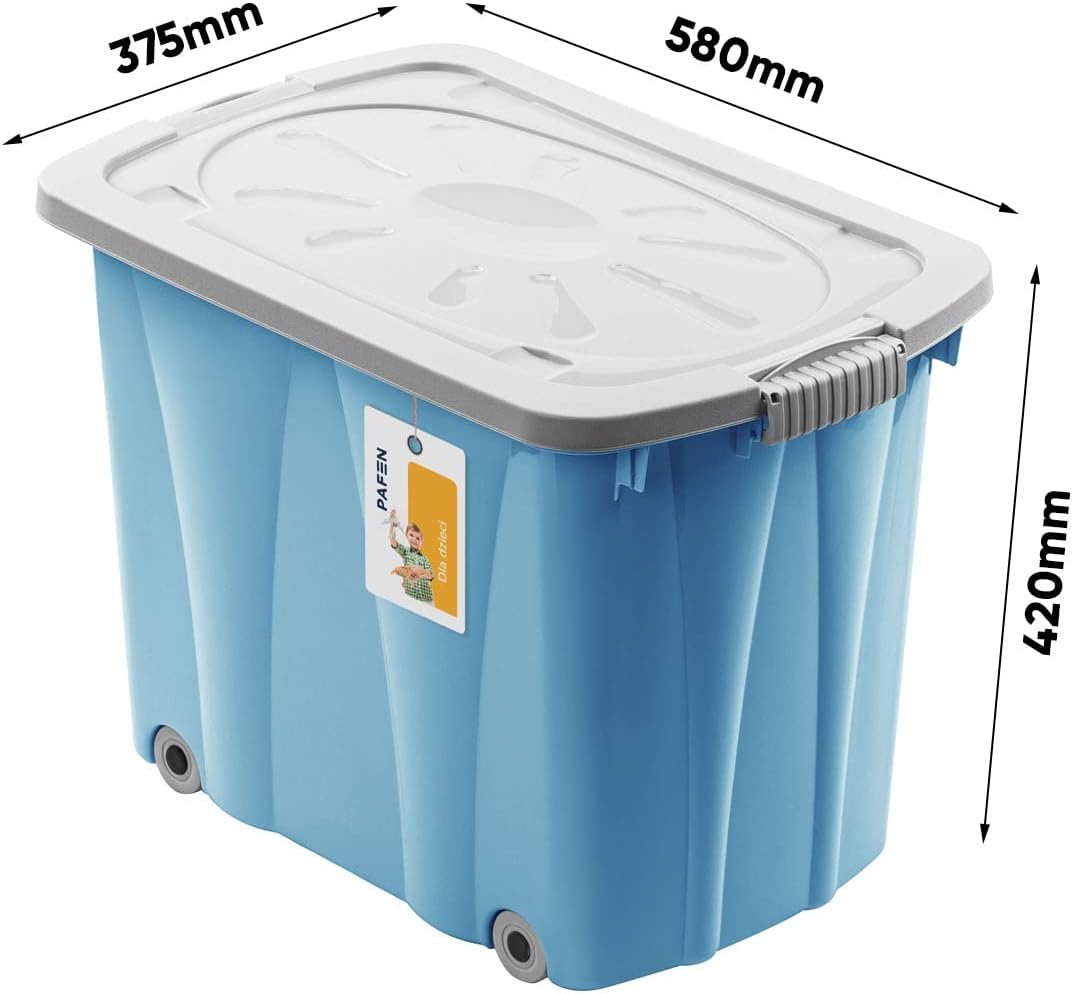 PAFEN Piraten Spielzeugkiste 62l mit Rollen - Schatzkiste 58 x 42 x 37,5cm - Spielzeugbehälter mit D