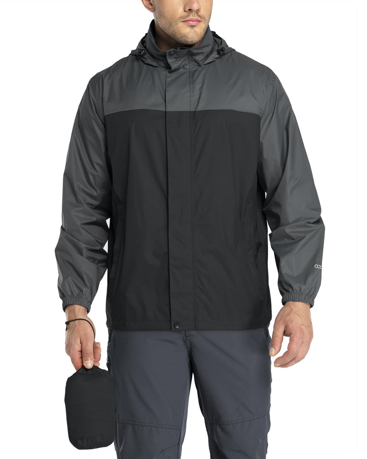 33,000ft Regenjacke Herren Leicht Wasserdicht Faltbare Regenmantel mit Kapuze Fahrrad Rain Windbreak