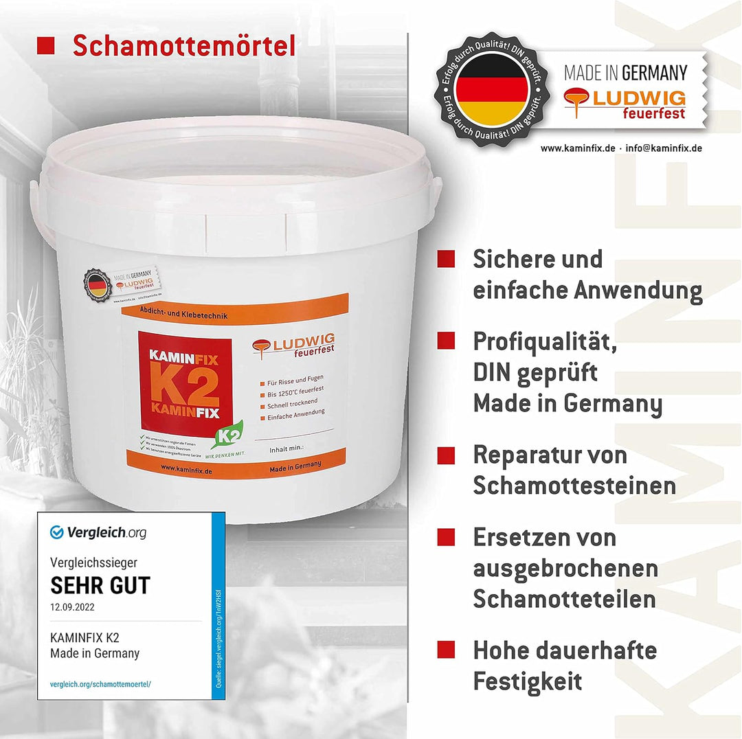 Schamottemörtel Made in Germany für die einfache und schnelle Reparatur. Ofen und Kaminmörtel Feuerf