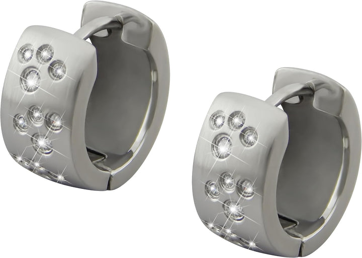 Hanessa Ohr-Ringe aus Edelstahl Damen-Schmuck aus hochwertigem 316L Stahl " In Silber rund mit Zirko