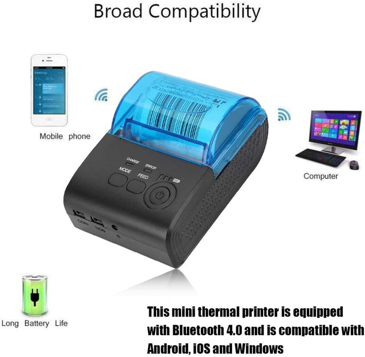 Thermodrucker Bondrucker 58mm, Bluetooth 4.0 Wireless Quittungsdrucker ESC/P0S/STAR Befehlen Drucker