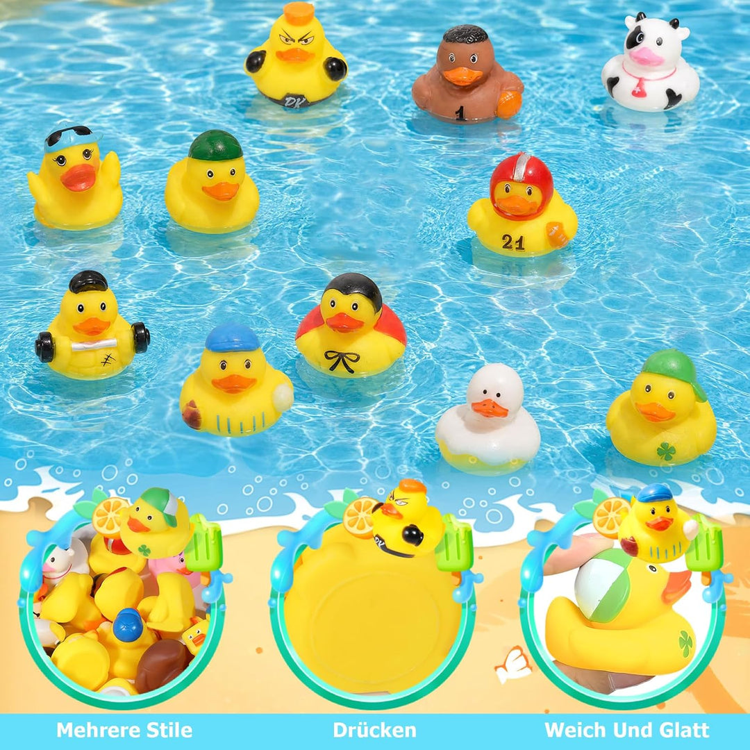 30 Stück Quietschenten Set - Bunte Badeenten mit Quietschfunktion für Bad, Pool & Party - Lustige Gu