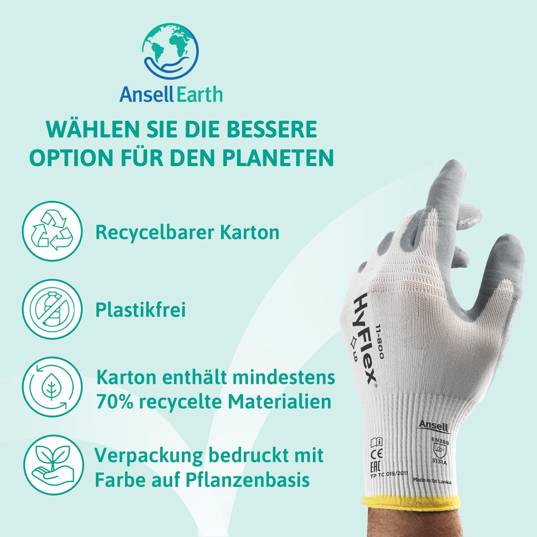 Ansell HyFlex 11-800 Professionelle Arbeitshandschuhe, Rutschfeste Nitril-Beschichtung, Industrie-Sc