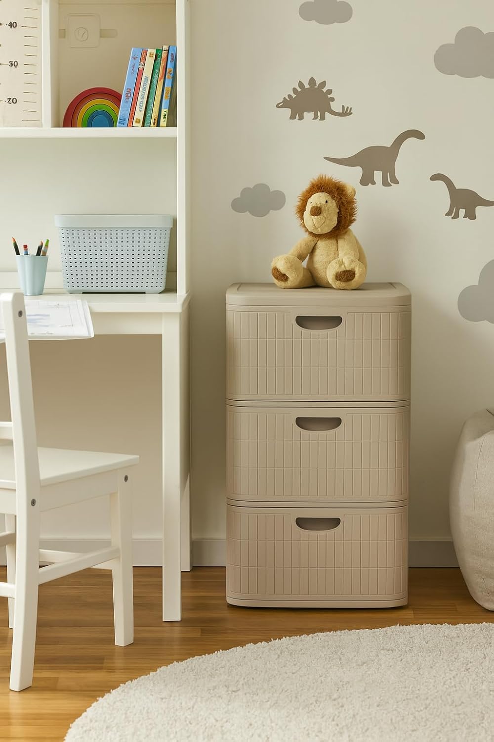 Kreher® XL Rollbarer Schubladenschrank Rollcontainer Nischenschrank aus Kunststoff in Rillen-Optik m