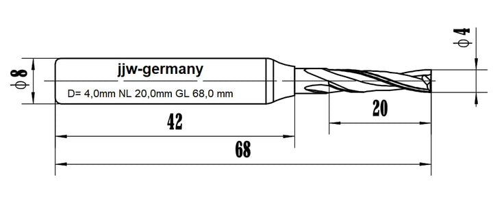jjw-germany VHM - Spiralnutfräser Nutfräser Z= 2 für Hand Oberfräse mit Stahlschaft 8,0mm (D= 4,0 mm