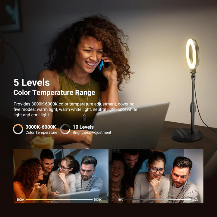 NEEWER Basics 5" LED Tisch Ringlicht mit Ständer, Monitorhalterung, 10W kompatibel mit iPhone, Compu