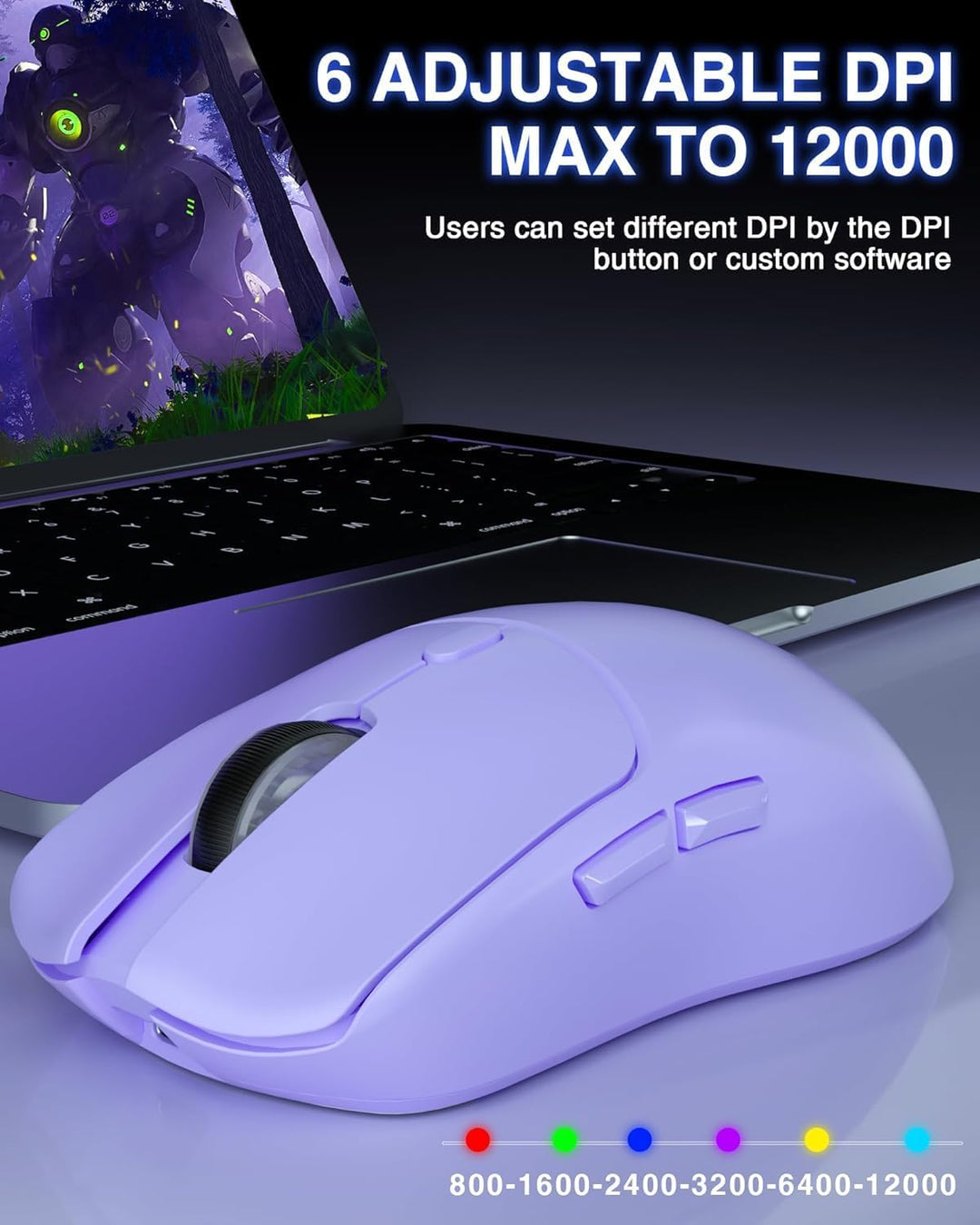 AULA SC580 Gaming Maus Kabellos,2.4GHz/USB-C/BT Wireless Gaming Mouse,12000DPI,6 Programmierbare Tas