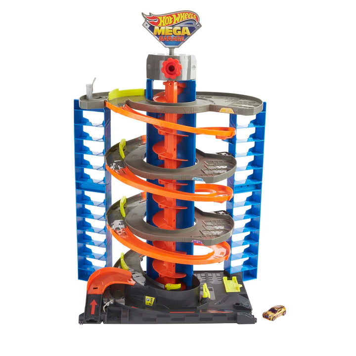 Hot Wheels Garage, Hot Wheels Parkgarage inkl. 1 Spielzeugauto, mit Autorennbahn, Auto Spielzeug Auf