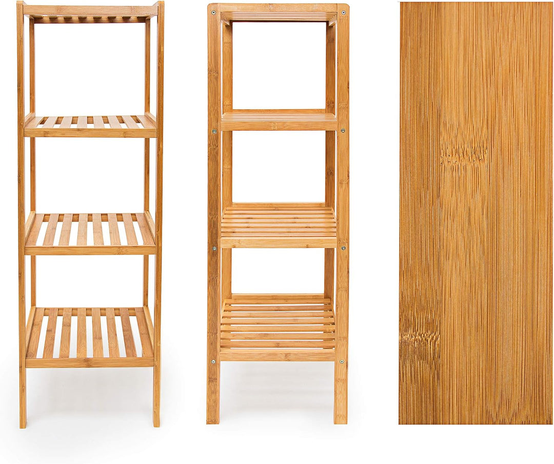 Relaxdays Badregal Bambus, Standregal Badezimmer & Küche, Bambusregal mit 4 offenen Ablagen, HBT 110