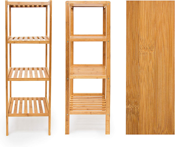 Relaxdays Badregal Bambus, Standregal Badezimmer & Küche, Bambusregal mit 4 offenen Ablagen, HBT 110