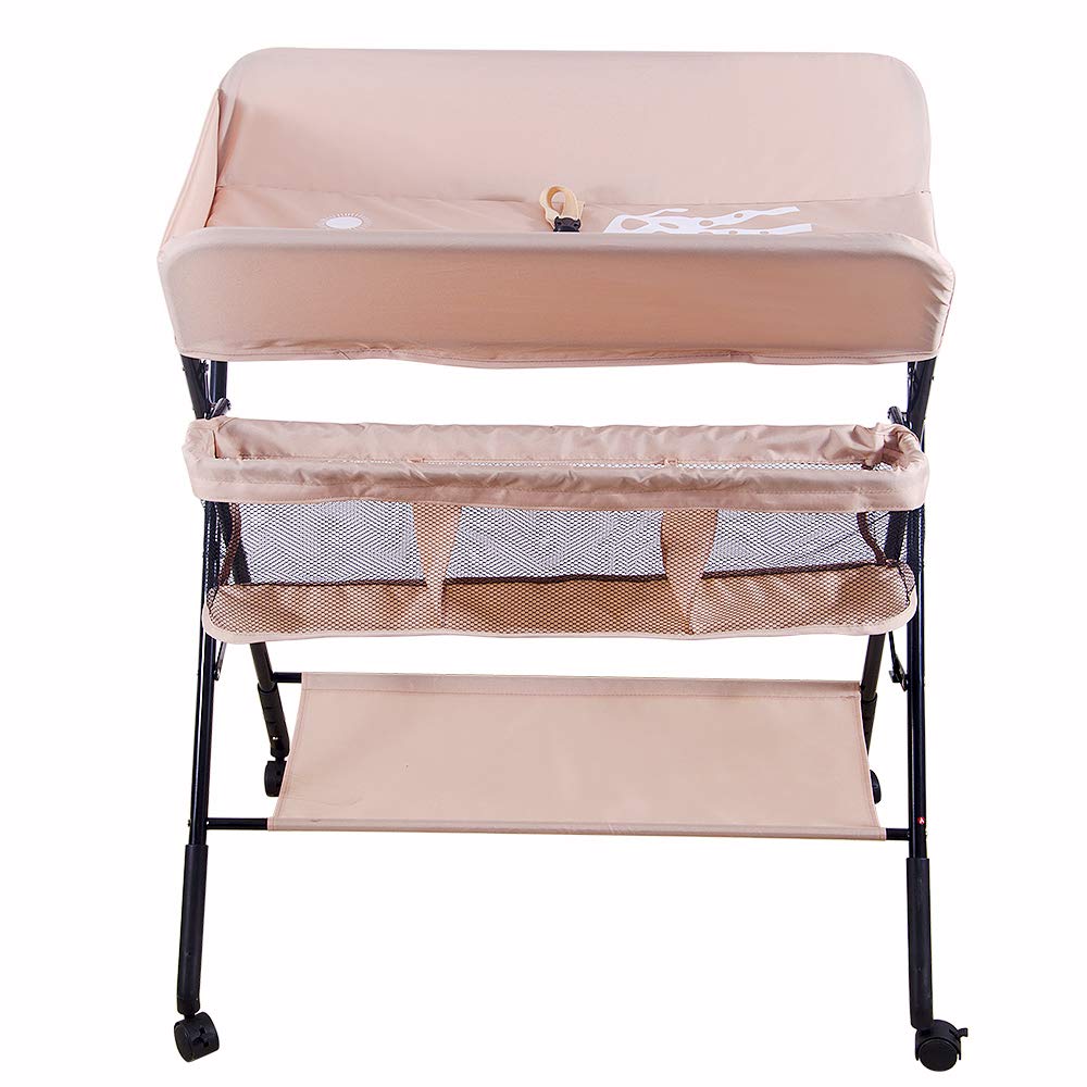 Baby Wickelkombi - klappbare Wickelkommode, mobiler Wickeltisch mit Wickelauflage, Sicherheitsgurt u