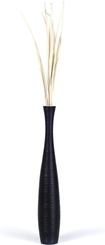 Leewadee Grosse Bodenvase für Dekozweige hohe Standvase Design Holzvase, Holz, 70 cm, Schwarz 70 cm