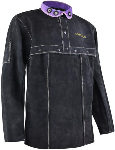 ONETIAN Schwarze Schweisserjacke aus Leder - Hochwertige Schutzjacke mit Cape-Ärmeln für ultimativen