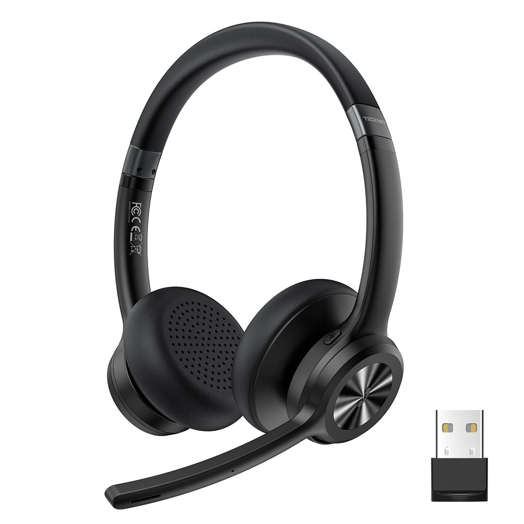 TECKNET V5.2 Bluetooth Headset mit Mikrofon & USB Dongle Wireless Headset mit Noise Cancelling und S