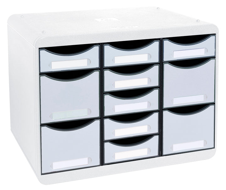 Exacompta 313740D Ablagebox Office aus Kunststoff mit 11 individuell platzierbaren Schubladen. Belas