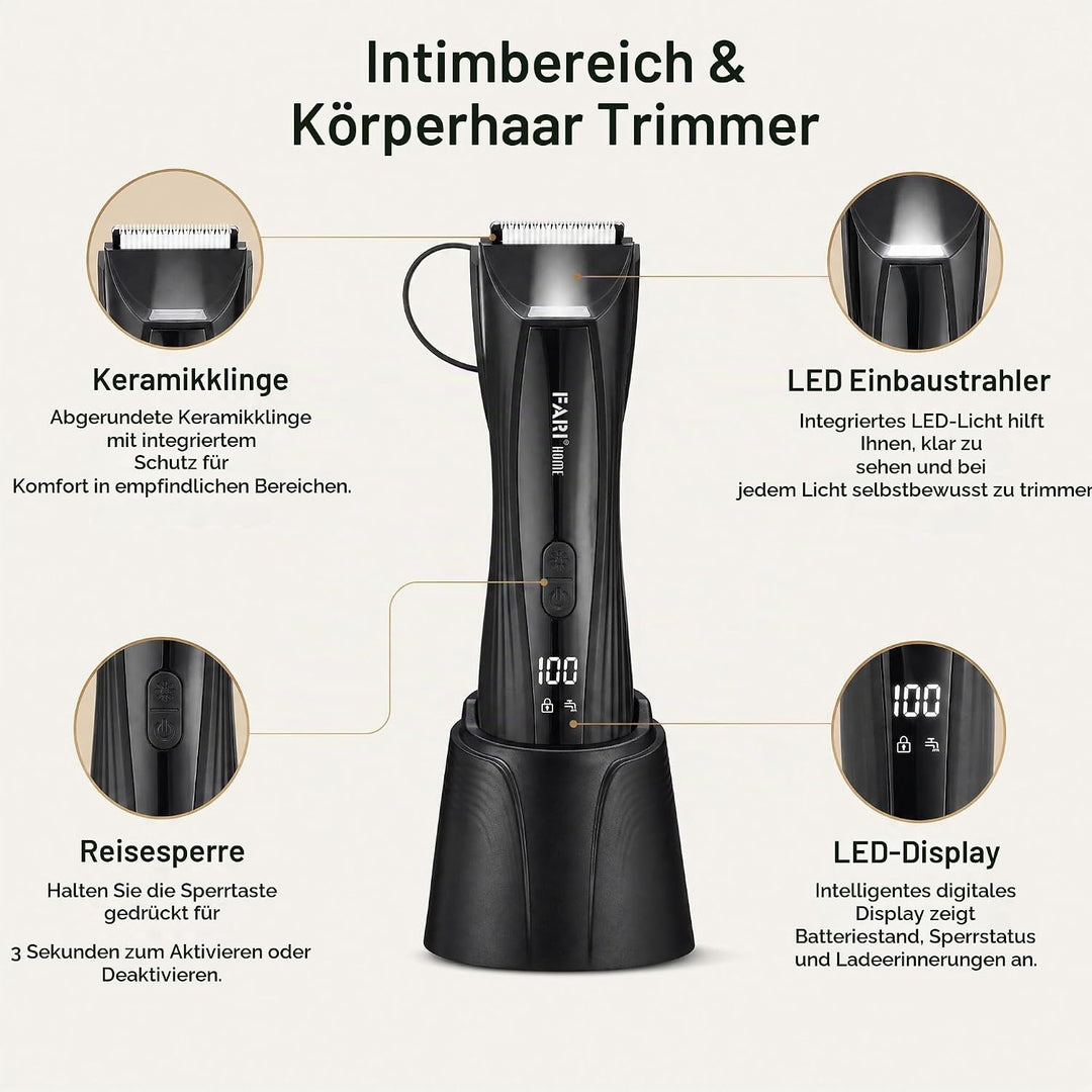 FARI Körper- &amp; Barthaarschneider Herren, 8-in-1 Manscaping Elektrorasierer mit 360° drehbarem Spiege