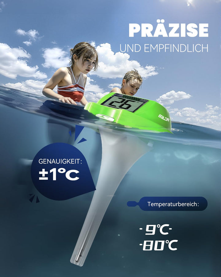 BALDR Solar Schwimmendes für Pool mit zwei grossen Displays | IPX7 wasserdichter digitaler Temperatu