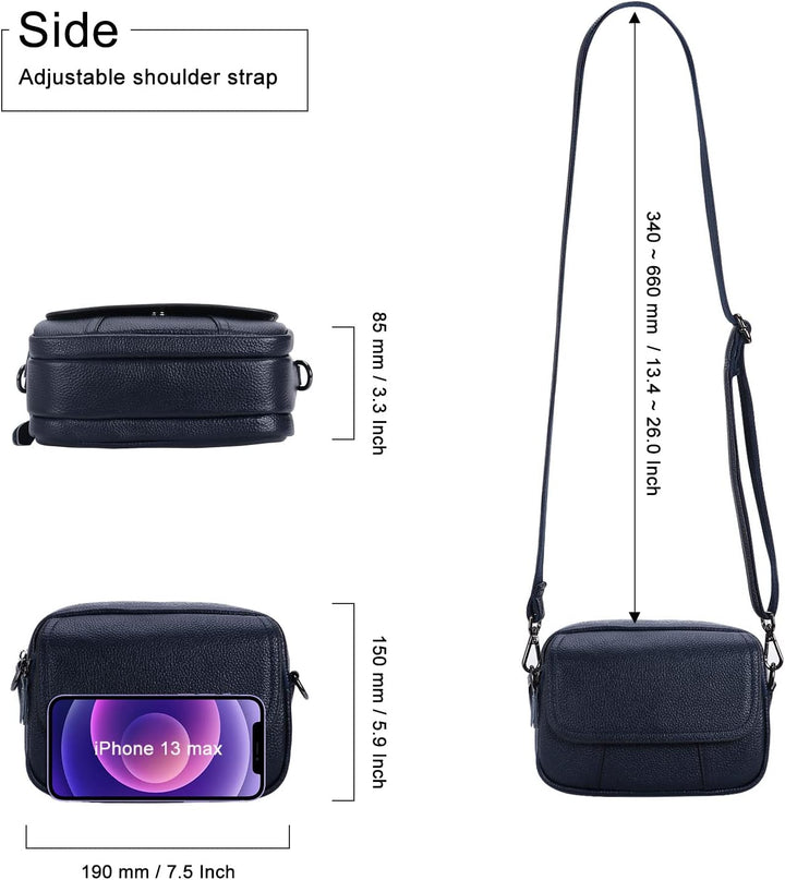 HAWEE Damen Handy Umhängetasche Echtes Leder Crossbody Schultertasche mit 3 Reissverschlüsse Kleine