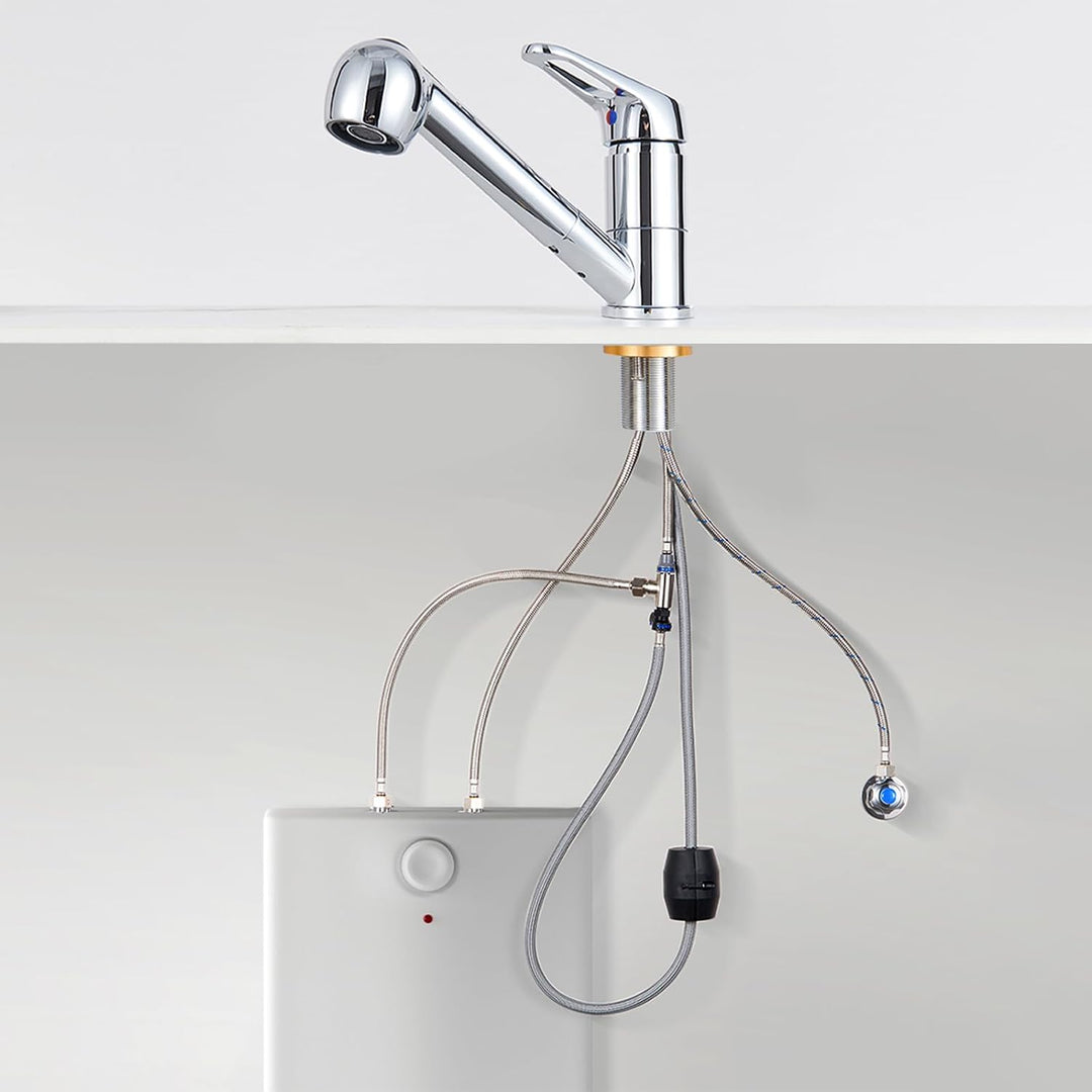 Auralum Niederdruck Armatur Küche, Wasserhahn Küche Ausziehbar, Küchenarmatur Niederdruck mit Brause