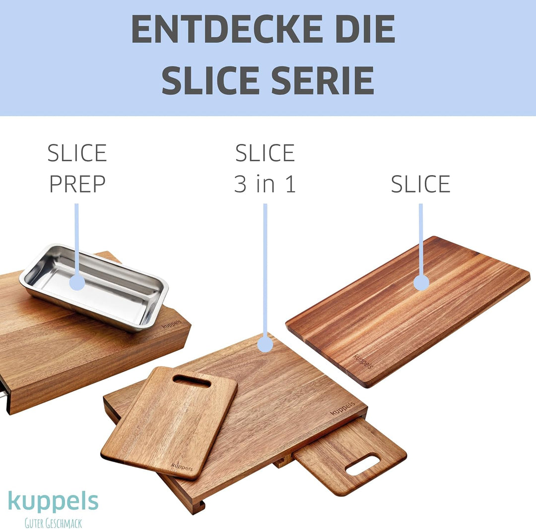 Kuppels Schneidebrett SLICE | Akazienholz | 40 x 30 x 1,5 cm | Holzbrett klingenschonend | Schneideb