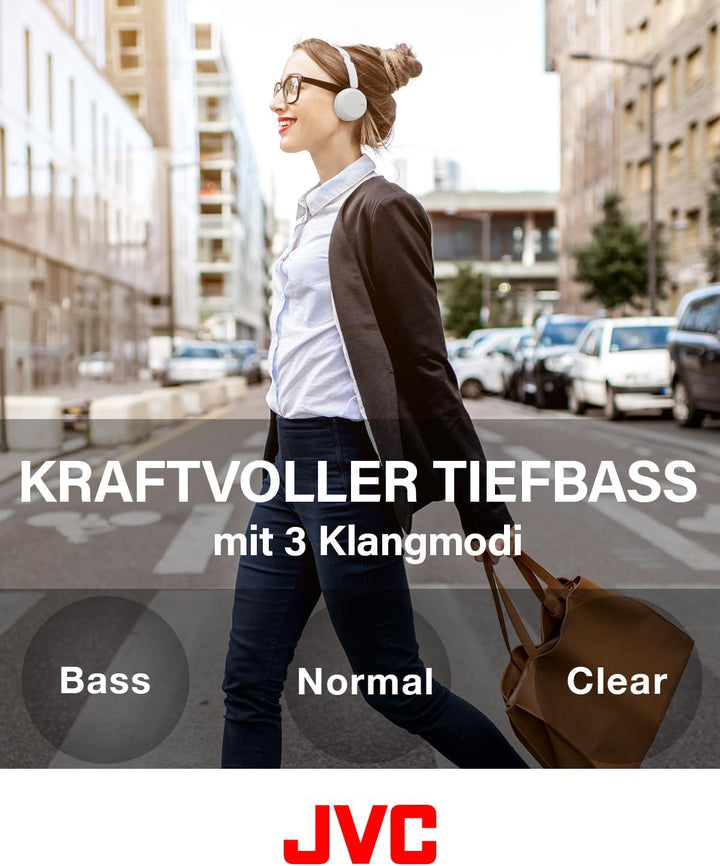 JVC HA-Z37W-W - Bluetooth On-Ear-Kopfhörer, Tiefbass, 3 Klangmodi (Bass/Klar/Normal), 35 Stunden Akk
