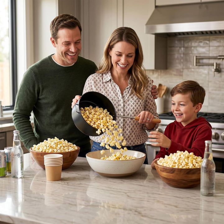 Popcornpfanne für Lagerfeuer &amp; Grill | aus hochwertigem Carbonstahl &amp; Sicherheitsgriff | Perfekt für