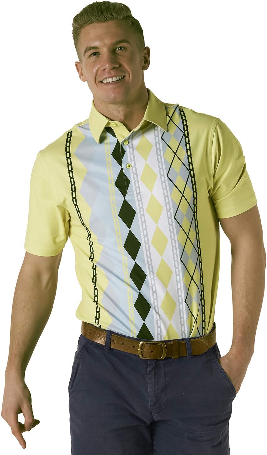 Royal &amp; Awesome Herren Gemusterte Golf-Polo-Shirts Gemusterte Golf-Polo-Shirts S Gelb, S Gelb