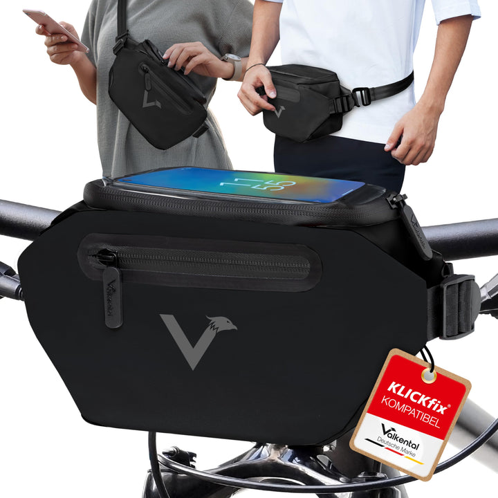 Valkental x KLICKfix 3in1 Lenkertasche 4L, Handyfach, Ebike geeignet | Vollreflektierend für hohe Si